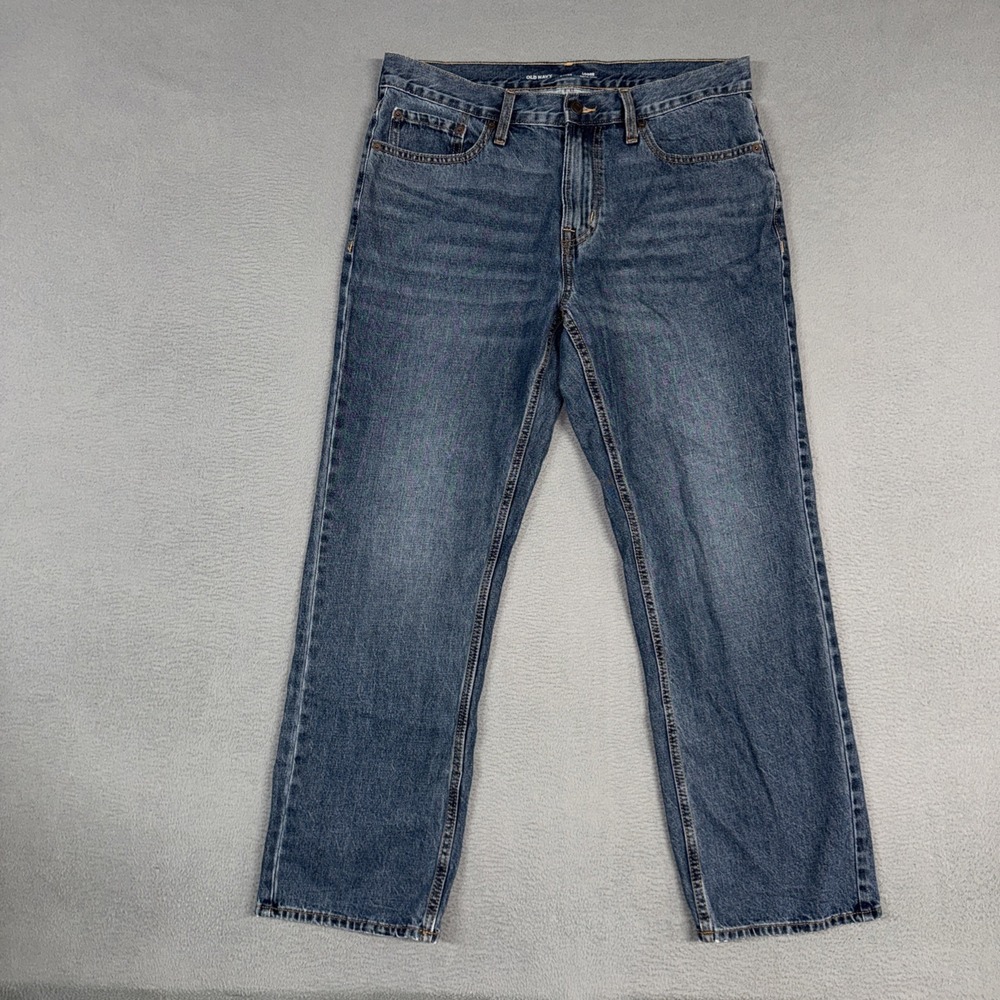 Old Navy Jeans Mens 34x30 Blue Loose Fit Built in Tough Distressed Denim Stretch